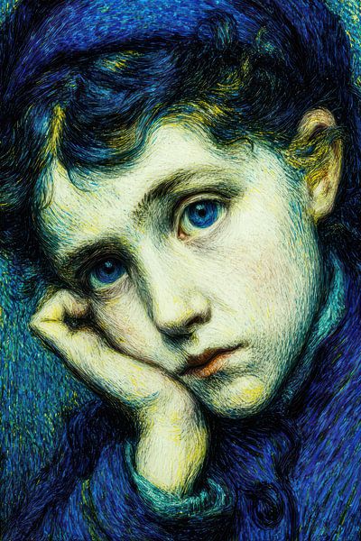 portret in geel en blauw van Egon Zitter