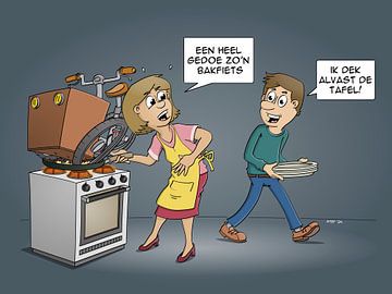 Cartoon; een heel gedoe zo'n bakfiets van Galerie Ringoot