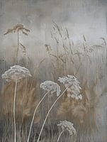 Abstrakte Landschaft mit großen Doldenblüten im japanischen Stil.