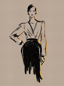 Fashionista – Modeillustration: Strichzeichnung in Schwarz und Gelb