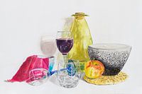 Tast toe - realistisch getekend modern stilleven met glas