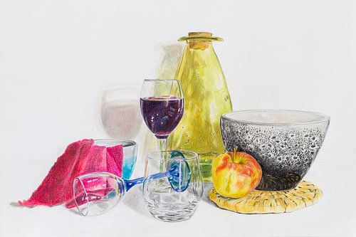 Taste it - realistically drawn modern still life with glass