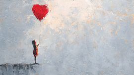 Expressief abstract ballonportret van de menselijke worsteling, uitgevoerd in de stijl van een kunstschilderij met textuur in acrylverf van Aden Pink Studio