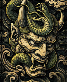 Oni-Drachenwächter – Traditionelle japanische Mythologiekunst von RAMYHEFNY-GALLERY