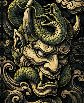 Oni Dragon Guardian – Traditional Japanese Mythical Art