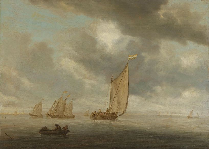Bateaux à voile sur de larges voies navigables intérieures, Salomon van Ruysdael, 1630 - 1670 par Marieke de Koning