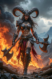 Dark Fantasy Wandbild: ASTRA - Die Walküre aus der Hölle auf dem Schlachtfeld