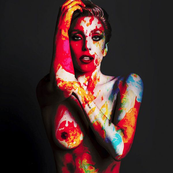 Lady Gaga Nackte Körperbemalung ARTPOP Digital Art in Rot, Gelb, Blau von Art By Dominic
