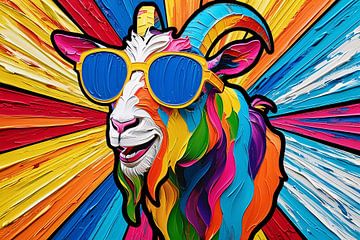Kleurrijke geit met zonnebril van Art & Soul Creations