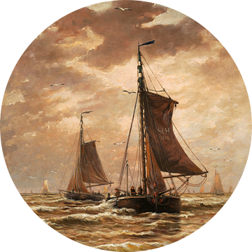 Marinescène met vissersboten op een rustige zee, Hendrik Willem Mesdag