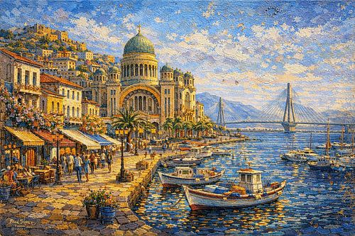 Patras in Griekenland, een impressionistisch schilderij.
