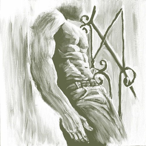 De wachter, man bij hek, olijfgroen