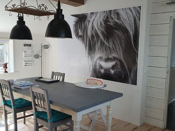 Customer photo: Portrait Scottish Highlander black and white by Sandra van Kampen, as poster