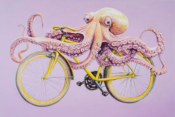 Inktvis op een fiets van Poster Art Shop