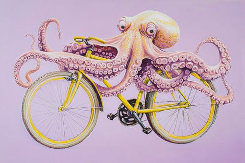 Inktvis op een fiets