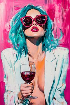 Femme Fatale met wijn en zonnebril van Poster Art Shop