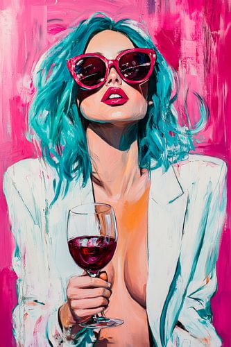 Femme Fatale met wijn en zonnebril
