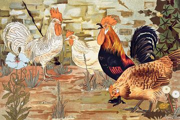 Roosters and hens, Maurice Pillard Verneuil