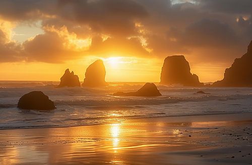 Coast under a golden sun