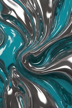 Dynamische turquoise zilveren abstracte werveling van De Muurdecoratie