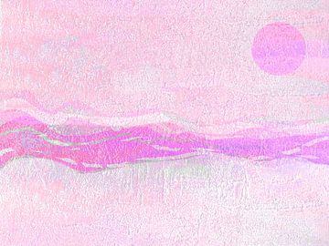 Landschap Japandi Kunst Roze van Claudia Gründler