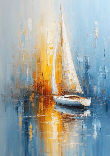 Zeilboot bij zonsondergang - Abstracte Kunst