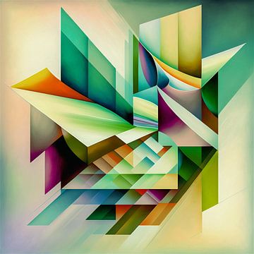 Formes géométriques abstraites en vert, plans dégradés sur Roger VDB