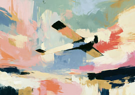 Abstract depiction of an aeroplane in pastel colours by Niklas Maximilian