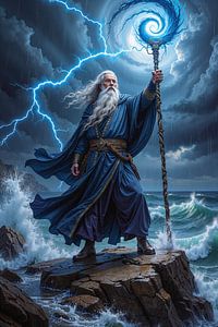 Dark Fantasy Wandbild: THALORION – Ein Zauberer erzeugt einen großen Sturm
