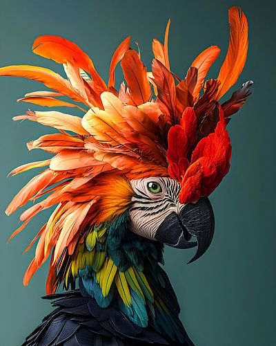 L'ara coloré à la coiffure festive