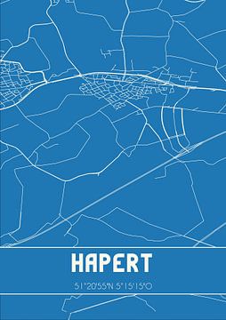 Blauwdruk | Landkaart | Hapert (Noord-Brabant) van MijnStadsPoster