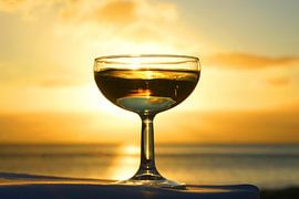 Champagne glass at sunset by Matthias Stolt
