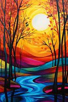 Colourful landscape with trees