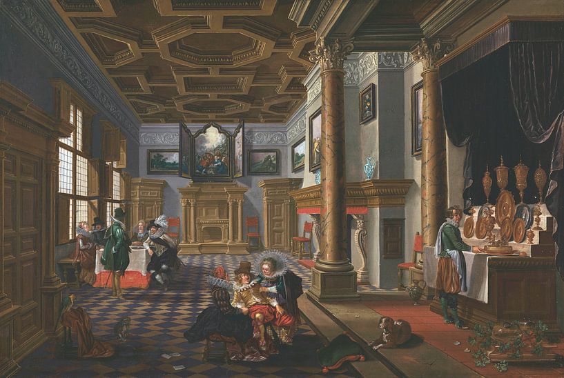 Renaissance-Interieur mit Bankettlern, Esaias van de Velde, Bartholomeus van Bassen von Meisterhafte Meister