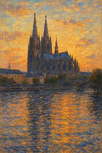 Coucher de soleil sur la cathédrale de Cologne - Le fleuve du feu et de la foi