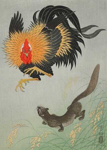 Rooster and Weasel, Ohara Koson by Masterful Masters