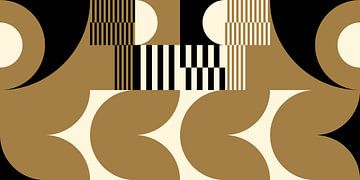 Abstrakte geometrische Retro-Kunst in Gold, Schwarz und Off-White Nr. 17 von Dina Dankers