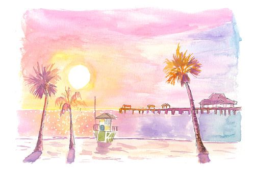 Romantique Clearwater FL Beach Pier au coucher du soleil