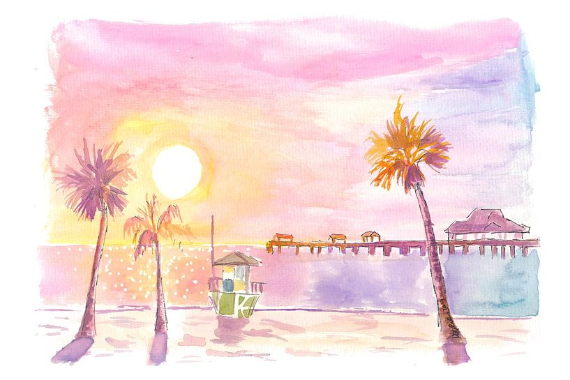 Romantischer Clearwater FL Beach Pier bei Sonnenuntergang von Markus Bleichner