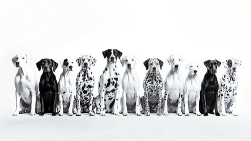Group portrait of eleven dogs