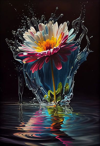 Bloem gepakt in water met acryl paint en floetrol van Harry Stok