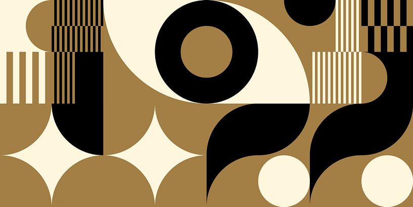 Abstrakte geometrische Retro-Kunst in Gold, Schwarz und Weiß Nr. 16 von Dina Dankers
