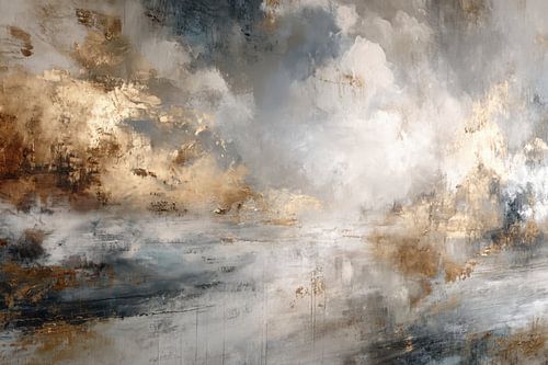 Abstract Landschap - Goud Grijs Mysterieus Schilderij