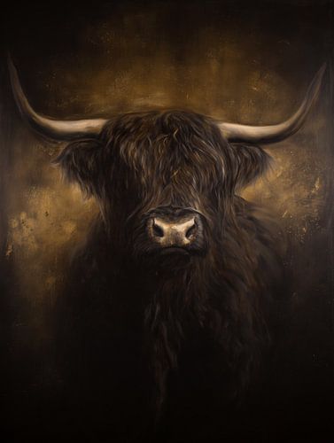 Zwarte Schotse Hooglander | Fine Art dierenportret met donkere achtergrond