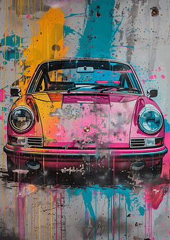 Roze vintage sportwagen – Urban Pop Art-graffiti