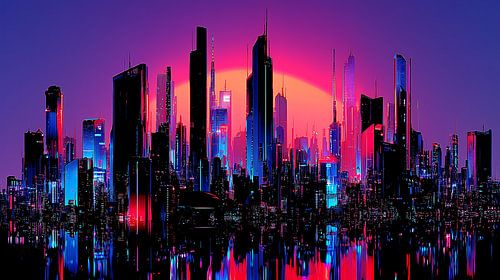 Abstrait de la ligne d'horizon d'une grande ville au coucher du soleil