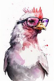 Charming Chicken with Pink Sunglasses and Watercolours by Poster Art Shop
