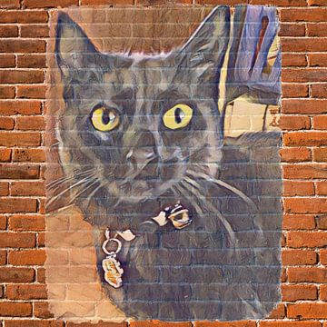Katze "Minya" gemalt auf einer Mauer