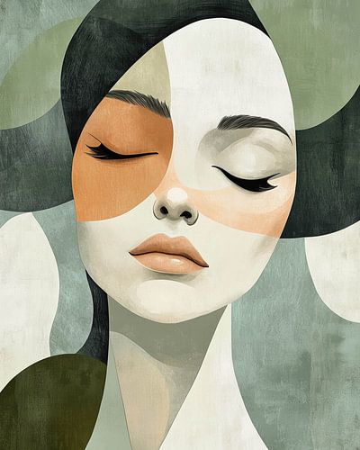 Beauté féminine et rêveuse dans des formes géométriques