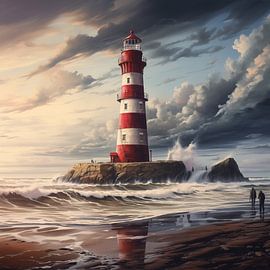 Lighthouse red in a storm